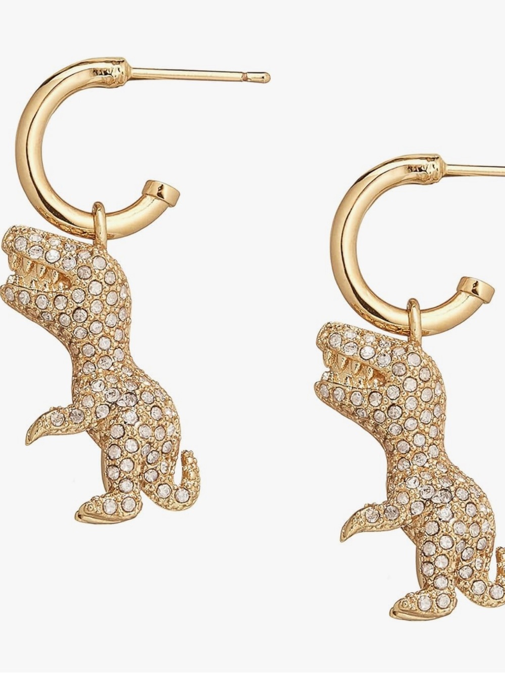 COACH Gold Crystal Pavé T-Rex Huggie Earrings NWT, Dustbag $125MSRP - Picture 2 of 4